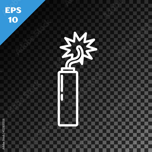 White line Detonate dynamite bomb stick clock icon isolated on transparent dark background. Time bomb - explosion danger concept. Vector Illustration