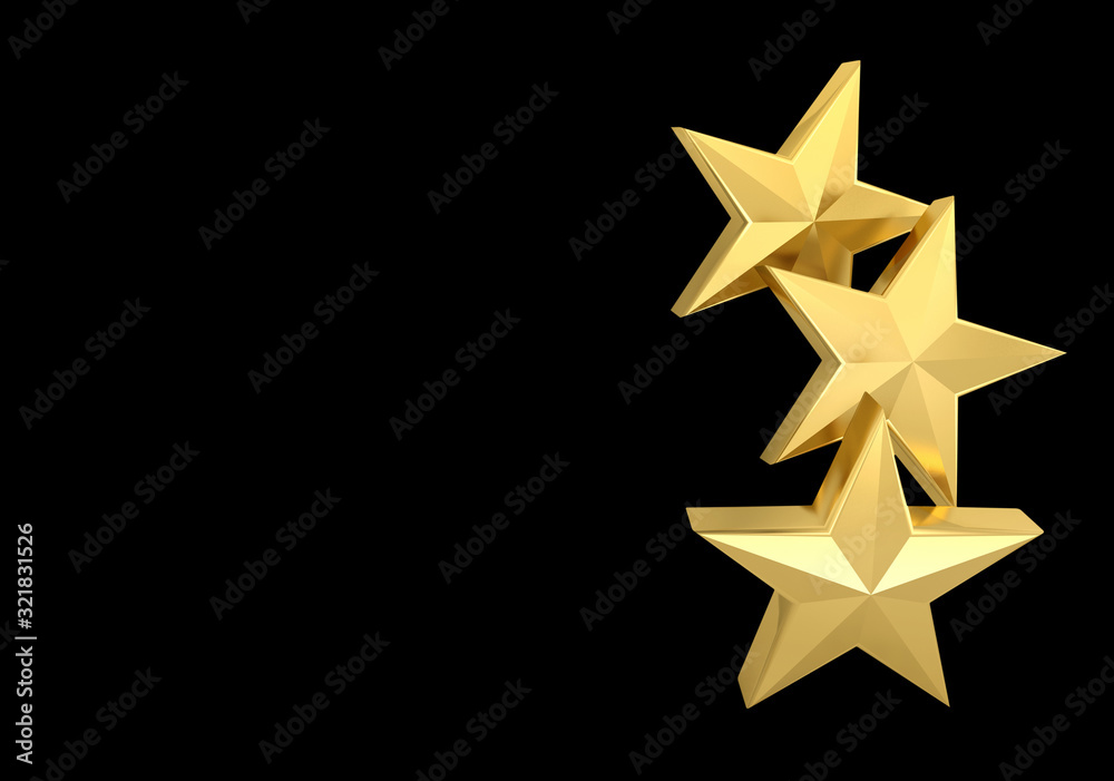 3 three stars golden gold 3D 3 three stars golden gold 3D