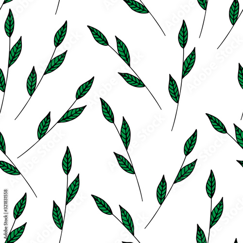 Fototapeta Naklejka Na Ścianę i Meble -  Seamless pattern with doodle branches hand-drawn on a colored background for cards, festive decoration, textiles.