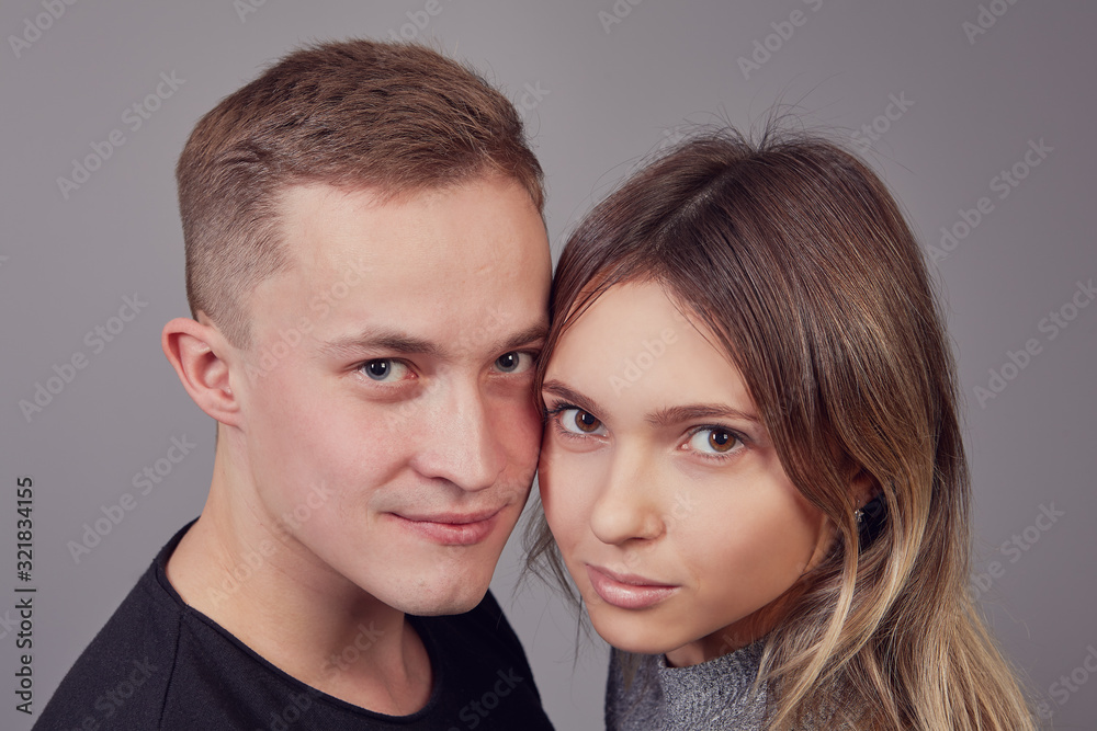 White brother and sister, closeup portrait. White brother and sister, closeup portrait.