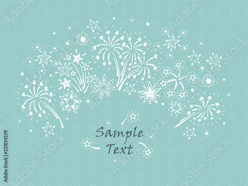 Hand drawn doodle Fireworks and Stars. Holiday card template - vector illustration.