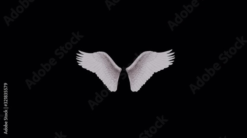 Isolated spirituality fantasy design of beautiful graphic 3D realistic white angel wings in motion - with alpha channel