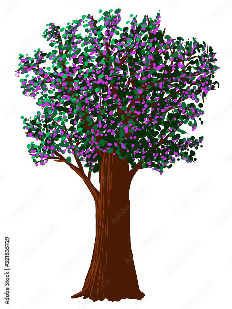 Obraz premium Vector flowering tree on white background