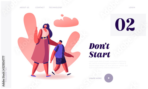 Second Hand Passive Smoking Social Problem Website Landing Page. Angry Woman Walking with Son Yelling on People Smoke in Public Place, Unhealthy Habit Web Page Banner. Cartoon Flat Vector Illustration