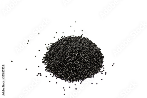 Close-up of plastic polymer granules. polymer plastic. compound polymer..plastic beads isolated on white background.