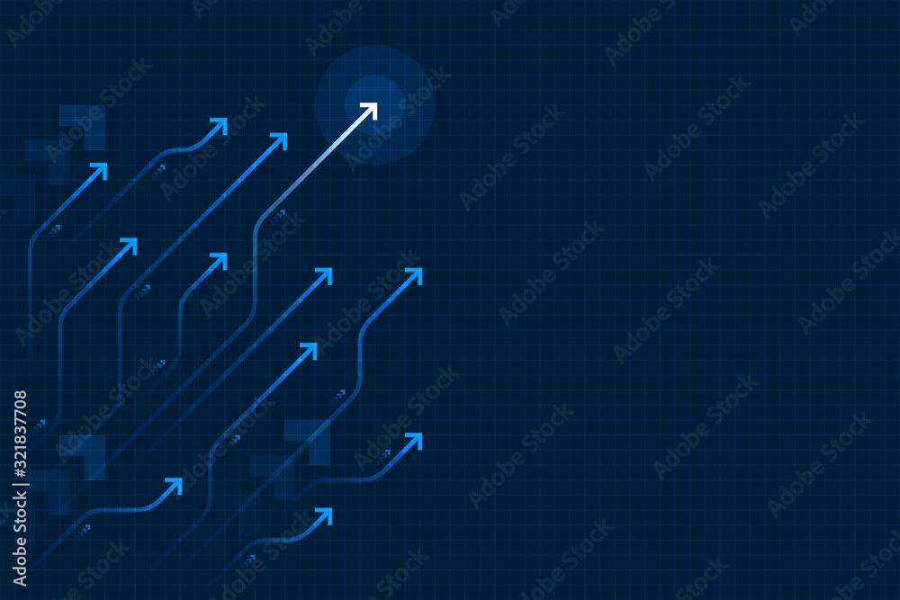 Light arrow circuit on blue background illustration, copy space composition, business growth digital concept. Light arrow circuit on blue background illustration, copy space composition, business growth digital concept.