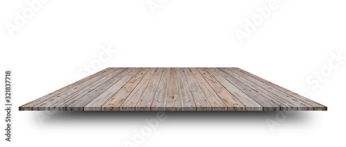 Empty top of wooden table or counter isolated on white background. For product display or design photo