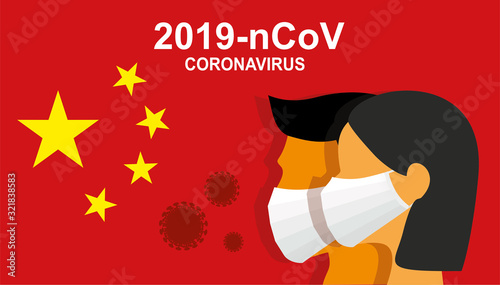 China pathogen respiratory coronavirus 2019-nCoV. Woman and man in suit with medical face mask. Concept of coronavirus quarantine Dangerous chinese ncov corona virus, SARS pandemic risk alert.