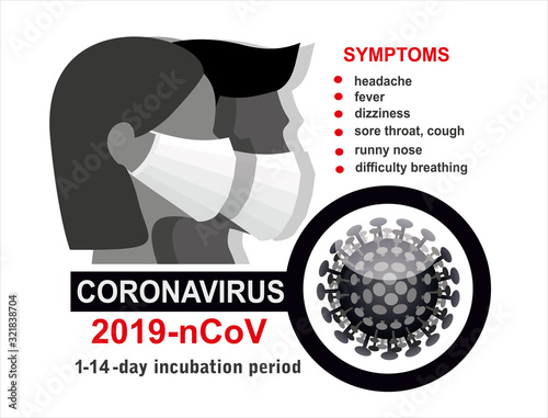 2019-nCoV. China pathogen respiratory coronavirus 2019-nCoV. Flu spreading of world, China map. Dangerous chinese ncov corona virus, SARS pandemic risk alert.Symptoms