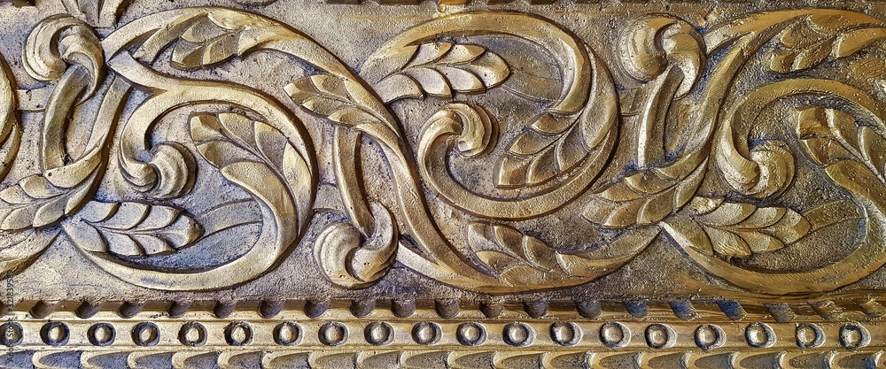 floral pattern carved in bronze at the monastery Mihai the Brave in Turda city Romania 08.02.2020