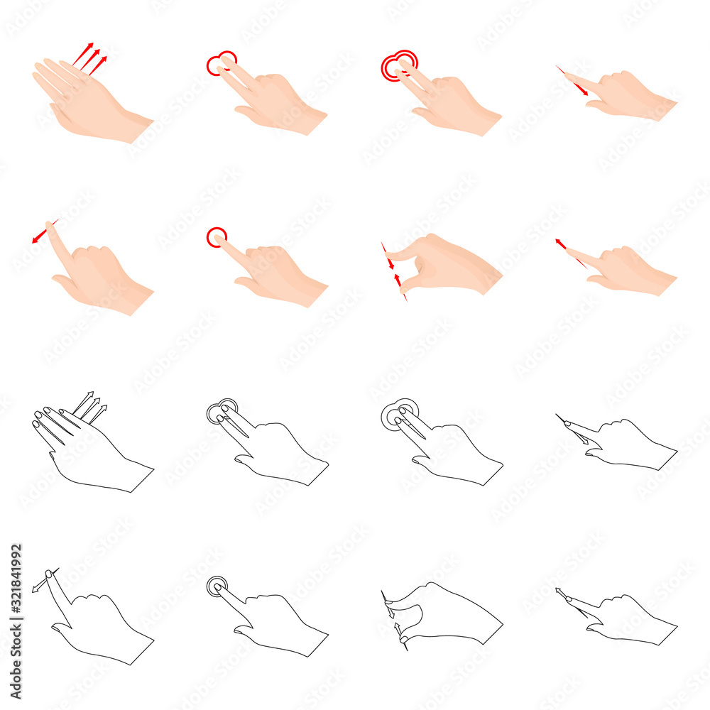 Vector design of touchscreen and hand symbol. Collection of touchscreen and touch stock symbol for web. Vector design of touchscreen and hand symbol. Collection of touchscreen and touch stock symbol for web.