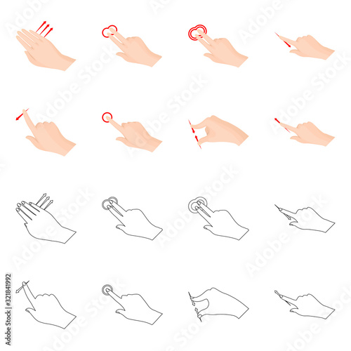 Vector design of touchscreen and hand symbol. Collection of touchscreen and touch stock symbol for web.