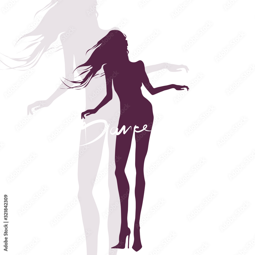 Dancing woman. Silhouette of slender girl with long hair. Vector Dancing woman. Silhouette of slender girl with long hair. Vector