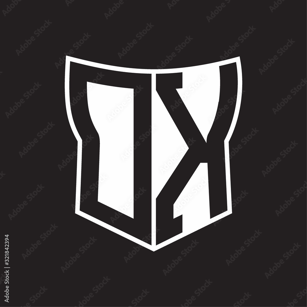 DK Logo monogram with negative space abstract shield shape design template on black background DK Logo monogram with negative space abstract shield shape design template on black background