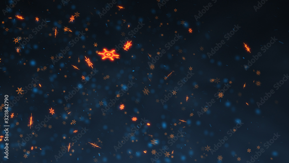 Falling white and gold snowflakes on night sky with snowstorm in winter. Falling snow background concept. Falling white and gold snowflakes on night sky with snowstorm in winter. Falling snow background concept.