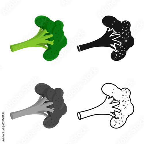 Vector design of broccoli and green sign. Set of broccoli and product stock vector illustration.