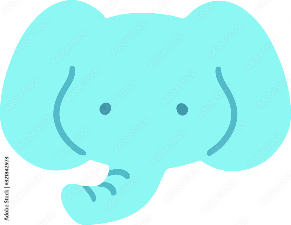 Flat colored blue elephant head Flat colored blue elephant head