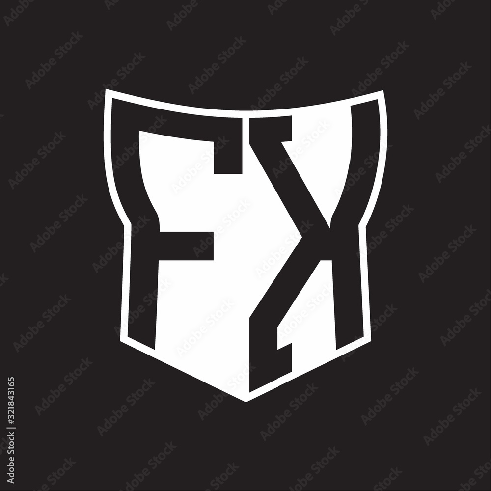 FK Logo monogram with negative space abstract shield shape design template on black background FK Logo monogram with negative space abstract shield shape design template on black background