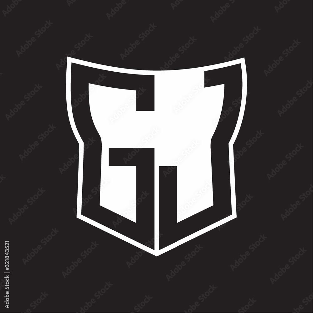 GJ Logo monogram with negative space abstract shield shape design template on black background GJ Logo monogram with negative space abstract shield shape design template on black background