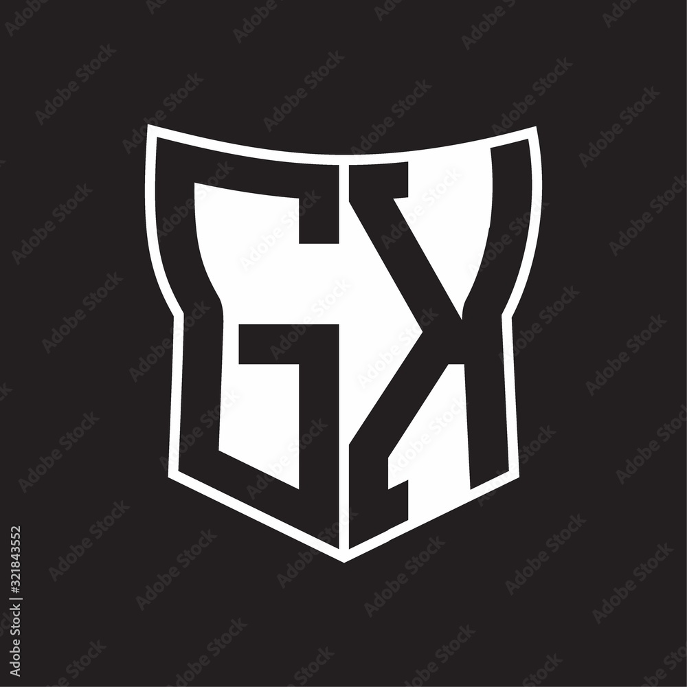 GK Logo monogram with negative space abstract shield shape design template on black background GK Logo monogram with negative space abstract shield shape design template on black background