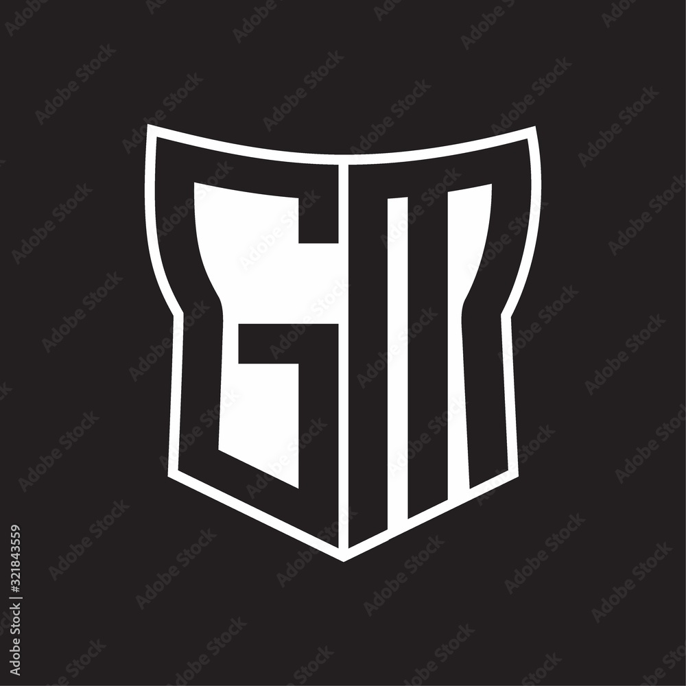 GM Logo monogram with negative space abstract shield shape design template on black background