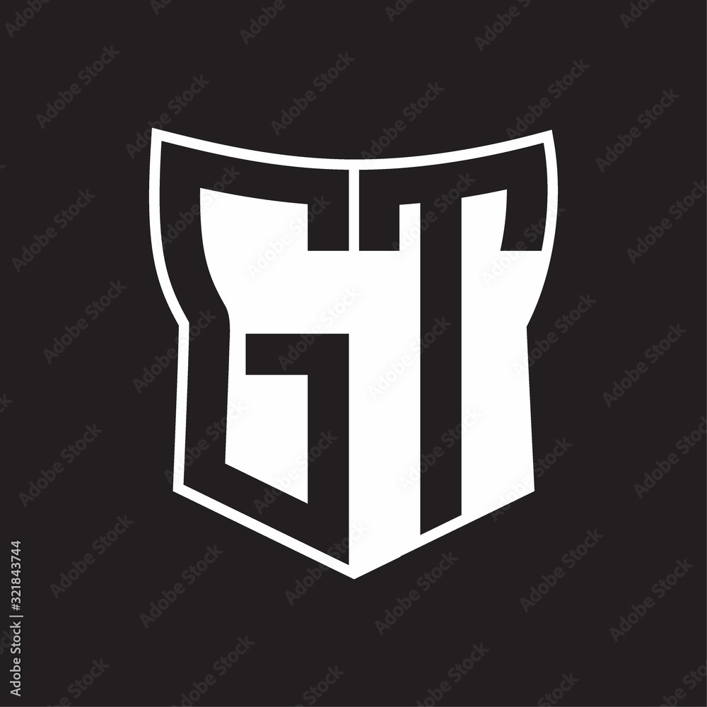 GT Logo monogram with negative space abstract shield shape design template on black background