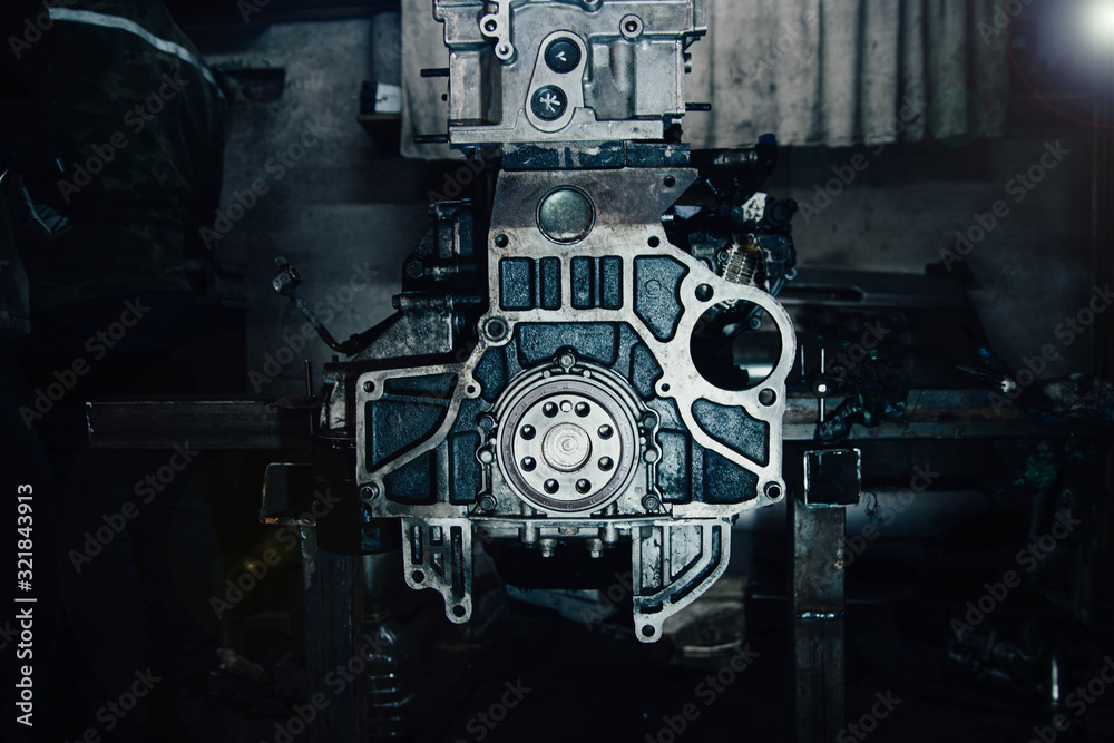 car in-line engine repair, disassembled motor. car in-line engine repair, disassembled motor.