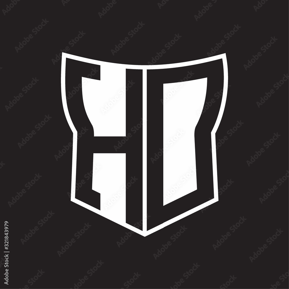 HD Logo monogram with negative space abstract shield shape design template on black background HD Logo monogram with negative space abstract shield shape design template on black background