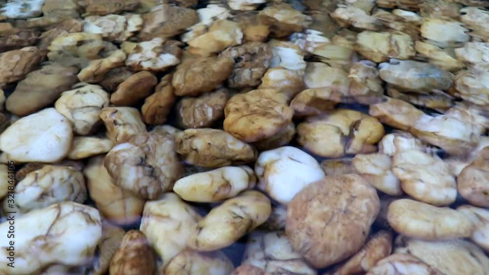 Slowly flowing water with rounded gravel on the bottom. Slowly flowing water with rounded gravel on the bottom.