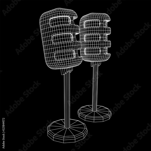 Sound recording equipment vintage microphone. Wireframe low poly mesh vector illustration