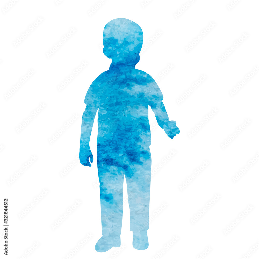 isolated, watercolor blue silhouette boy, child isolated, watercolor blue silhouette boy, child