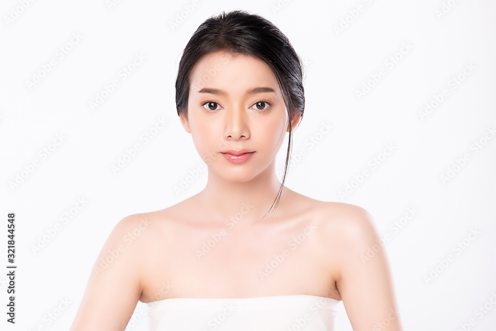 Portrait beautiful young asian woman clean fresh bare skin concept. Asian girl beauty face skincare and health wellness, Facial treatment, Perfect skin, Natural makeup, on white background,two Portrait beautiful young asian woman clean fresh bare skin concept. Asian girl beauty face skincare and health wellness, Facial treatment, Perfect skin, Natural makeup, on white background,two