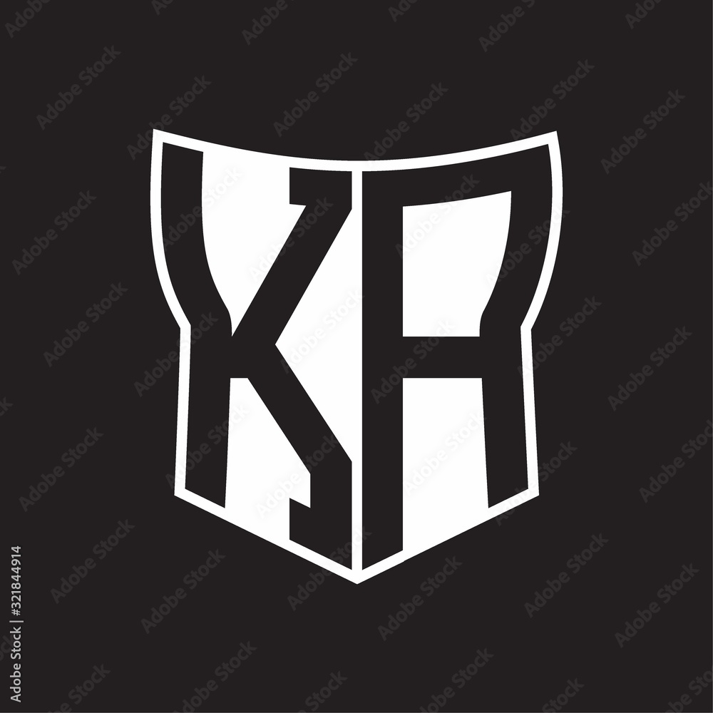 KA Logo monogram with negative space abstract shield shape design template on black background