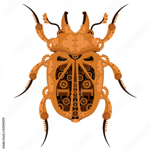 Vector steampunk beetle. Mechanical insect on a white isolated background.