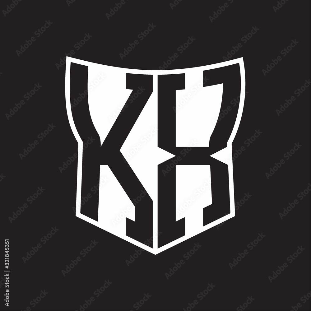 KX Logo monogram with negative space abstract shield shape design template on black background KX Logo monogram with negative space abstract shield shape design template on black background