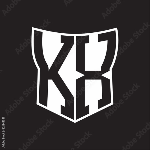 KX Logo monogram with negative space abstract shield shape design template on black background