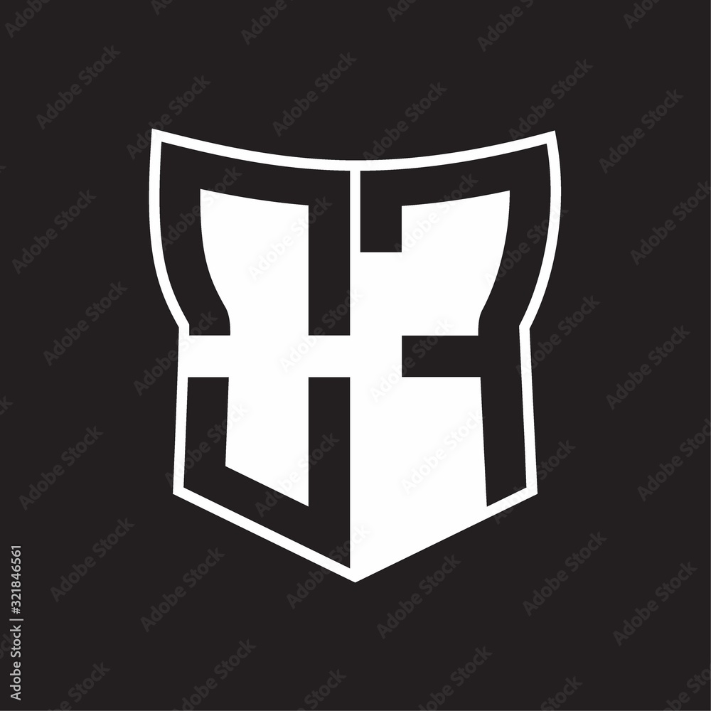 OF Logo monogram with negative space abstract shield shape design template on black background