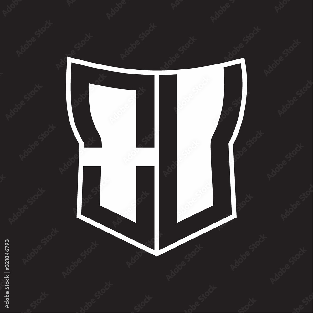 OU Logo monogram with negative space abstract shield shape design template on black background OU Logo monogram with negative space abstract shield shape design template on black background