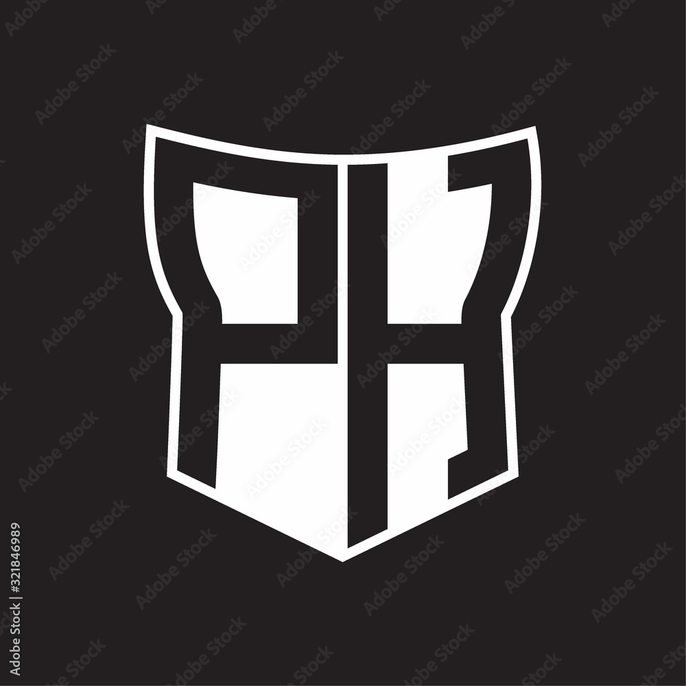 PH Logo monogram with negative space abstract shield shape design template on black background PH Logo monogram with negative space abstract shield shape design template on black background
