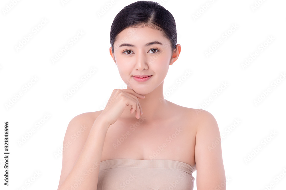 Portrait beautiful young asian woman clean fresh bare skin concept. Asian girl beauty face skincare and health wellness, Facial treatment, Perfect skin, Natural make up. Isolated on white background. Portrait beautiful young asian woman clean fresh bare skin concept. Asian girl beauty face skincare and health wellness, Facial treatment, Perfect skin, Natural make up. Isolated on white background.