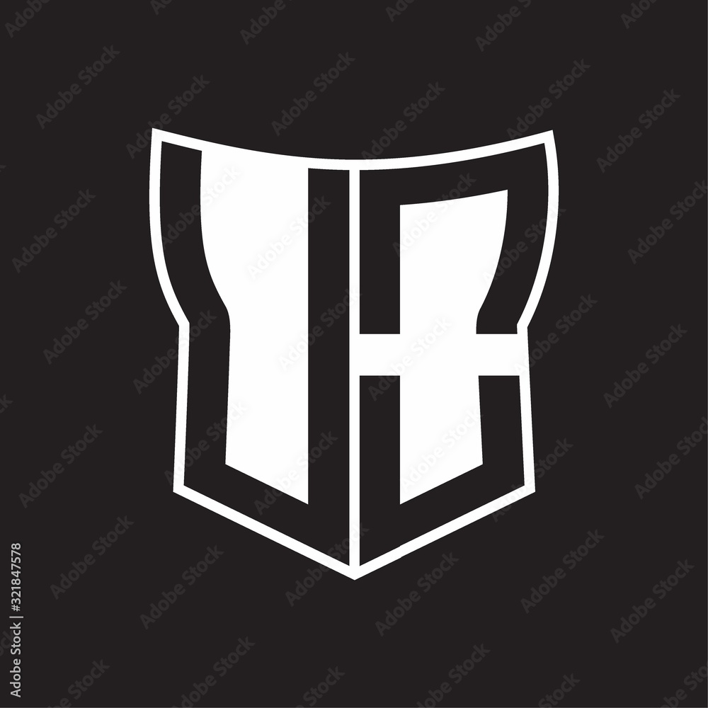 UO Logo monogram with negative space abstract shield shape design template on black background UO Logo monogram with negative space abstract shield shape design template on black background