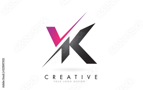 VK V K Letter Logo with Colorblock Design and Creative Cut.