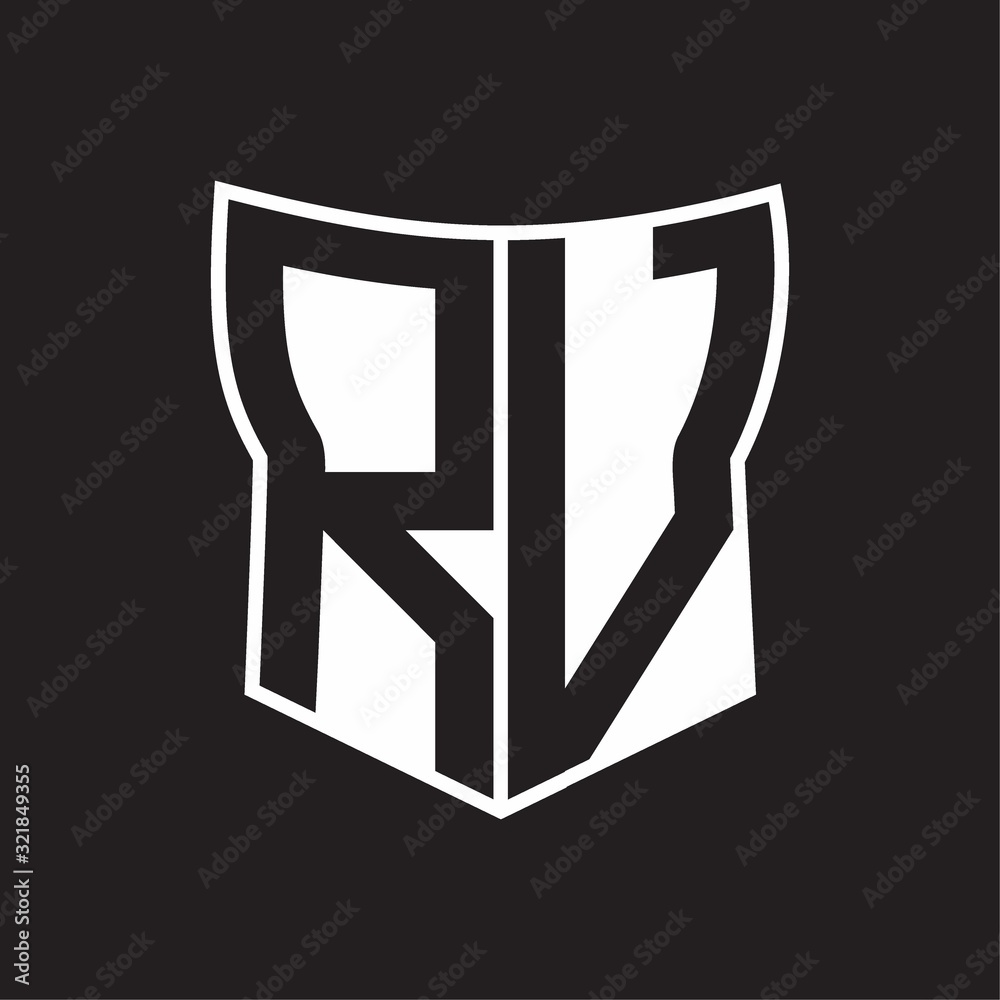 RV Logo monogram with negative space abstract shield shape design template on black background RV Logo monogram with negative space abstract shield shape design template on black background