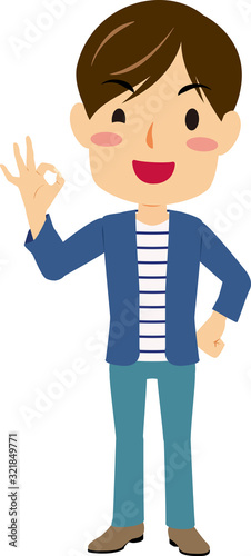 OKサインを出す若い男性