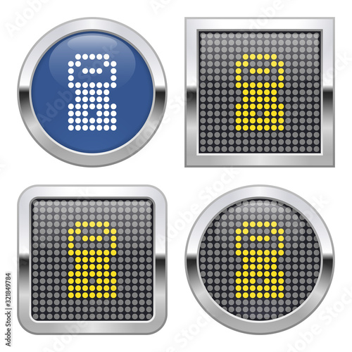 Dotted icon of cofee grinder on glossy button in four variants