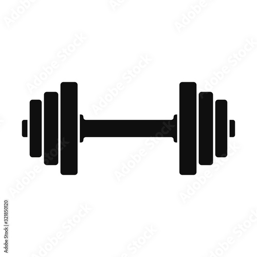 Dumbbell icon. Vector drawing. Black silhouette. Horizontal view. Isolated object on a white background. Isolate. photo