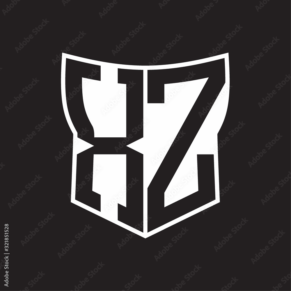 Obraz premium XZ Logo monogram with negative space abstract shield shape design template on black background
