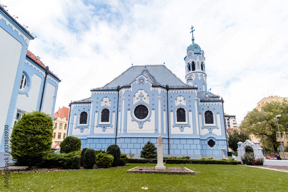 Beautiful Blue Church or The Church of St. Elizabeth or Modry Kostol Svatej Alzbety in the Old Town in Bratislava, Slovakia