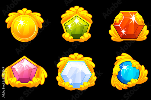Set of gold beautiful gemstones and template.