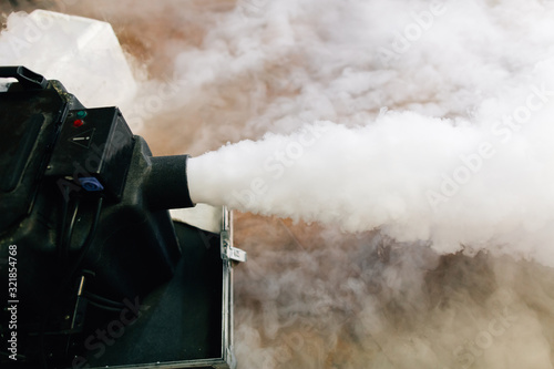 Dry ice low fog machine for wedding first dance. Close up fog